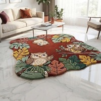 Hand-Tufted Owl Jungle Rug, Colorful Boho Nature Carpet, Kids Room Decor