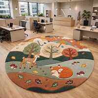 Woodland Forest Animal Rug, Fox Deer Owl, Round Nursery Decor