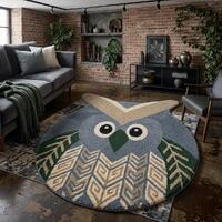 Hand Tufted Owl Rug, Boho Animal Rug, Kids Room Rug, Nature Inspired Decor