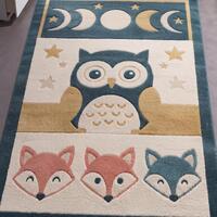 Hand Tufted Wool Owl Fox Rug | Woodland Night Sky Nursery Carpet