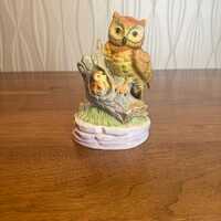 Vintage Mother Baby Owl Figurine Ceramic Owl on Tree Stump 1970s Woodland Bird Sculpture Cottagecore