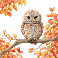 Autumn Owl Clipart Bundle | 13 PNG Watercolor Owl on Fall Tree, Autumn Foliage Bird, Woodland Animal