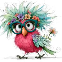 100 Whimsical Bird Clipart, Funny Owl with Glasses, Colorful Floral Bird JPG, Cute Bird Clip Art, Co