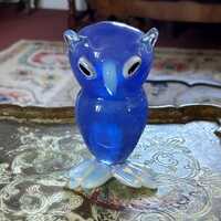 Vintage Italian Art Glass Owl Blue Opaline Hand Blown Glass Bird Figurine 940g