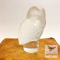 Vintage Lalique Frosted Owl Crystal Paperweight, 3.5 in., ca. 1990s
