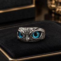 Silver Plated Owl Ring, Blue Eye Ring, Women&rsquo;s  Jewelry, gift for her