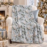 Snowy Owl Pattern Velveteen Microfiber Blanket, Winter Bird Floral Christmas Throw