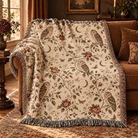 Owl Woven Blanket Vintage Floral Throw Celestial Cottagecore Decor Botanical Tapestry Cotton Blanket