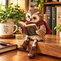 Reading Owl Figurine, Owl Statue with Glasses, Bookworm Gift for Library Study Decor