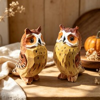 Hand Carved Wooden Owl Figurine | Rustic Farmhouse Fall Woodland Decor | Halloween Shelf Mantel Tabl
