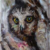 Original Owl Oil Painting, Heavy Impasto Woodland Bird Canvas Art 30x40cm