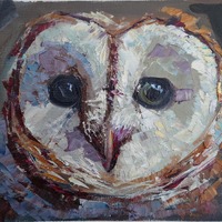 Original Owl Oil Painting, Heavy Impasto Woodland Bird Canvas Art 30x40 cm - Barn Owl