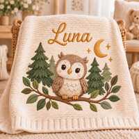 Personalized Owl Woodland Embroidered Baby Blanket, Custom Name Baby Blanket, Forest Owl Nursery Dec