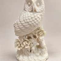 Vintage French Paris Royal Porcelain Owl Figurine with Flowers, Mid-Century Decor