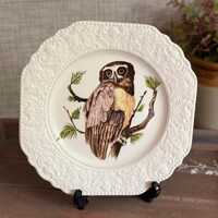 Vintage Lord Nelson Pottery Owl Plate Embossed Bird Wall Decor