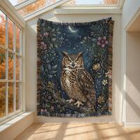Owl Woven Blanket, Celestial Owl Throw Blanket, Moon and Stars Decor, Woodland Night Blanket, Cottag