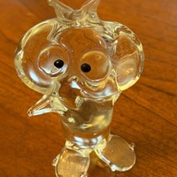 vintage hand-blown clear glass figurine of an owl with large, round eyes, small webbed or padded fee