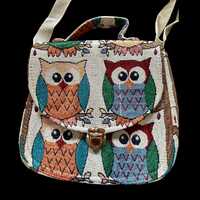 Vintage Tapestry Handbag Purse Shoulder Crossbody Owl Design NEW