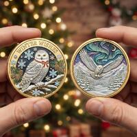 Winter Wishes Challenge Coin Snowy Owl Decor Custom Keepsake Gift for Family Xmas Holiday