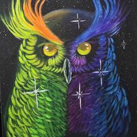 Colorful Owl Acrylic Painting – Original 16x20 Canvas Art, Hand Painted Celestial Owl, One of