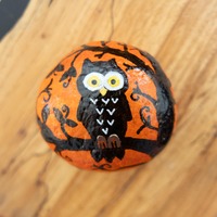 Halloween Owl in Tree Painted Rock Art