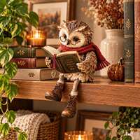 Reading Owl Figurine, Book Lover Shelf Sitter, Cute Owl with Glasses Decor, Cozy Library Ornament, T