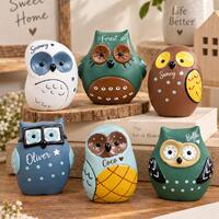 Personalized Ceramic Owl Figurine, Custom Name Miniature Bird Statue, Woodland Bookshelf and Office 