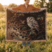 Owl Tapestry Woven Blanket, Dark Academia Vintage Blackberry Woodland Wall Hanging, Moody Rustic Got