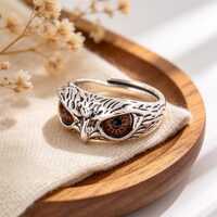 Vintage Owl Open Ring,Brown Eye Owl Statement Ring,Adjustable Retro Animal Band Ring for Men Women