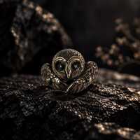 Owl Ring Adjustable Silver, Oxidized Jewelry, Gothic Animal Gift, Artisan Ring for Women Men