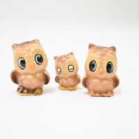Three Vintage Miniature Owls Porcelain/Ceramic Owl and Owlets .75"H-1"H Josef?
