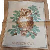 Vintage Fabric Panel, Cotton Owl Print, 12.5 x 10.5 Inches