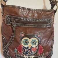 Quilted Owl Cross-body Purse Soft Leather Multicolor