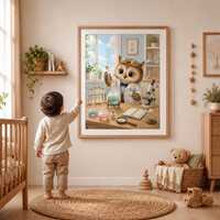 Owl Nursery Wall Art | Cute Animal Nursery Print | Woodland Owl Wall Decor | Kids Room Playroom Art 