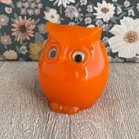 Vivid Orange Owl Figure with Googly Eyes - Phone Stand or Place-card Holder
