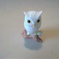 Vintage 1960's miniature bone china white owl on branch - Japan