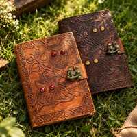 Personalized Leather Journal Set Owl Embossed Vintage Grimoire Spell Book DND Notebook Deckle Edge P