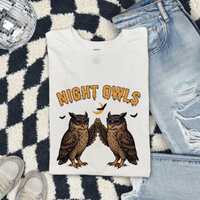 Night Owls Halloween Shirt, Retro Owl Graphic Tee, Spooky Fall T-Shirt