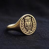 Owl Ring, Silver Raised Wisdom Symbol Signet Ring, Bird Crest Pinky Ring, Medieval Crusader Jewelry,