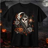 Gothic Hooded Owl Halloween Shirt Design, Pumpkin Moon Lantern (Digital Download)