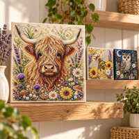 DIY Diamond Painting Kit, Highland Cow, Bee, Owl Art (20cm Canvas)