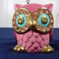 Betsey Johnson Pink Owl Bank &ndash; Rhinestone Eyes &ndash; Ceramic &ndash; 3.5 inches