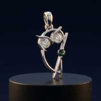 925 Sterling Silver Owl Pendant, Moissanite Bird Charm, Green Emerald Accent Necklace, Dainty Animal