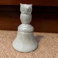 Boyd Art Glass Owl Bell- Olympic White Carnival Collectable Vintage Bell NEW in Excellent Condition!