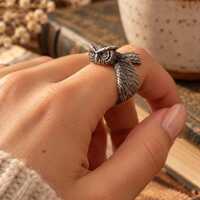 Owl Open Ring, Vintage Animal Ring, Nature Inspired Statement Ring, Detailed Feather Design, Adjusta
