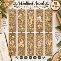 Laser Cut Woodland Animal Bookmark SVG, Owl Deer Bear Bird Designs, Wooden Bookmark Files, Book Love