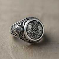 Handmade Sterling Silver Owl Ring: Intricate Masonic Design, Custom Sizes