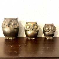 Vintage Brass Owl Figurines ~ Set of 3