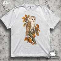Barn Owl Shirt, Autumn Woodland Botanical Tee, Cottagecore Oak Leaves and Acorns, Bird Lover Gift, C