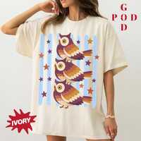Colorful Owl Shirt Bird Watching Gift Bird Graphic Tee Whimsical Cottagecore Shirt Bird Lover Gift C